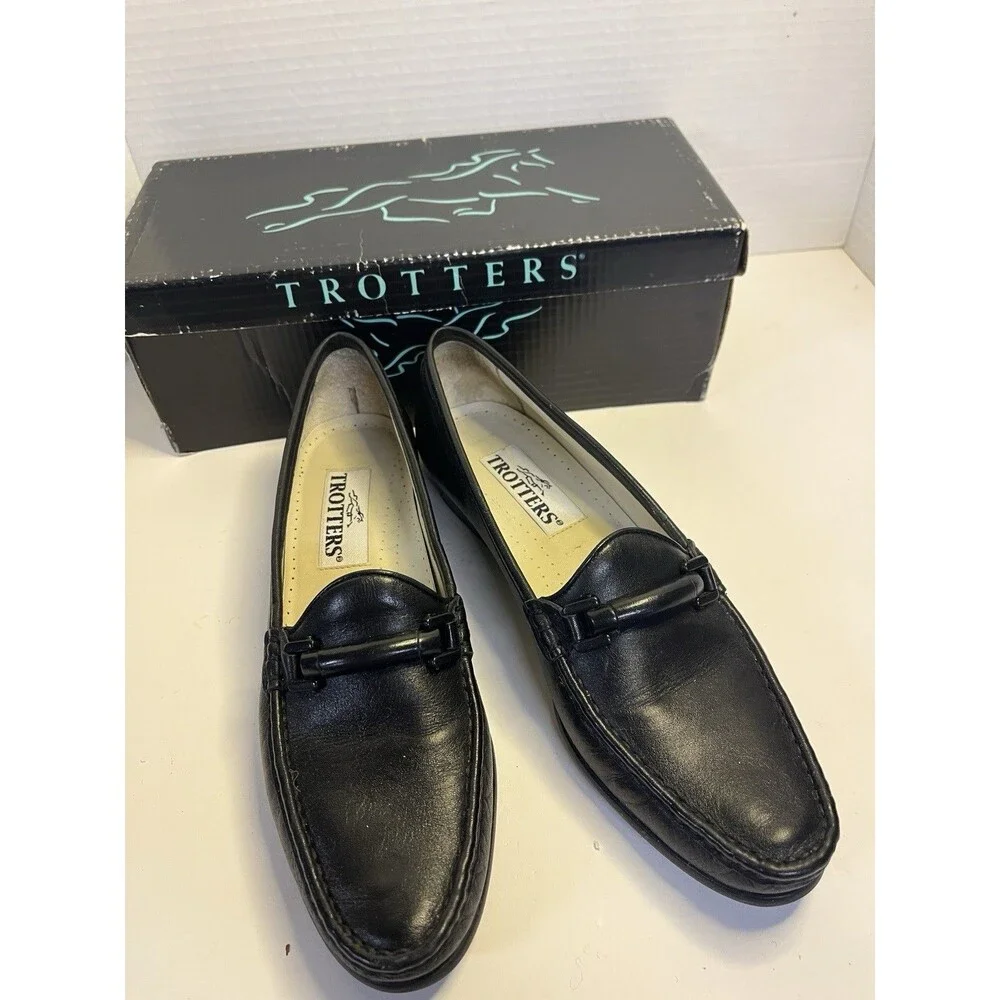 Vintage Trotters Cindy Black Leather Flats Classic Loafers Shoes Women’s 9 Box